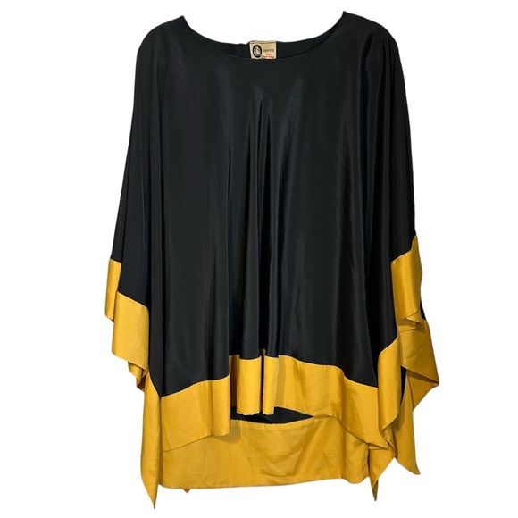 Lanvin Paris Black‎ Gold Asymmetrical Cape Top Tunic Luxury Designer Small